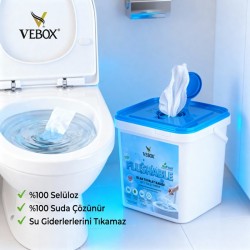 Vebox Islak Tuvalet Kağıdı 500 Adet'li %100 Selüloz Yeni Formül Suda Çözünen Tuvalete Atılabilen