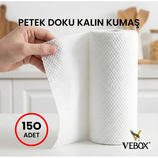 Vebox Mega Dev Rulo Temizlik Bezi Toz Bezi Süper Dayanıklı Kullan At 150 Adet Bez Çok Amaçlı