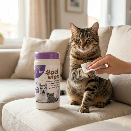 Vebox Easy Pet Wipes Islak Kova Havlu Mendil 64 Adet Evcil Hayvan Temizlik Havlusu