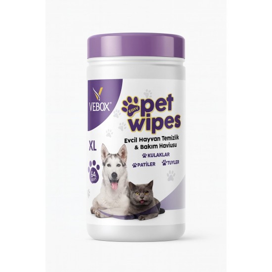 Vebox Easy Pet Wipes Islak Kova Havlu Mendil 64 Adet Evcil Hayvan Temizlik Havlusu