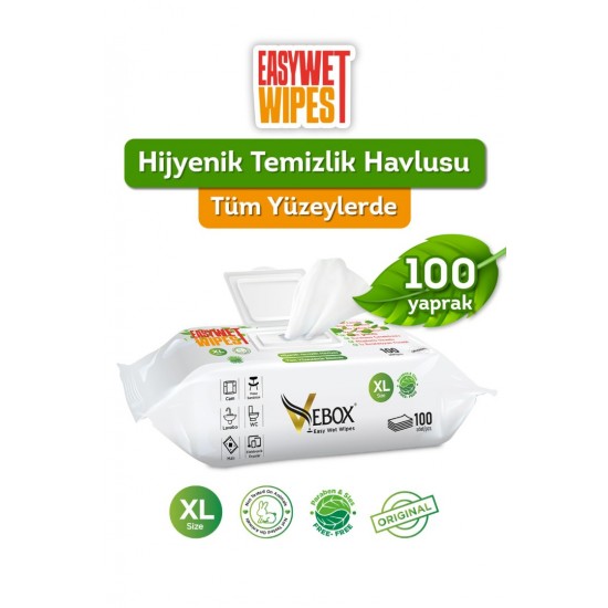Vebox Easy Wet Wipes Yüzey Temizleme Havlusu 100 Yaprak